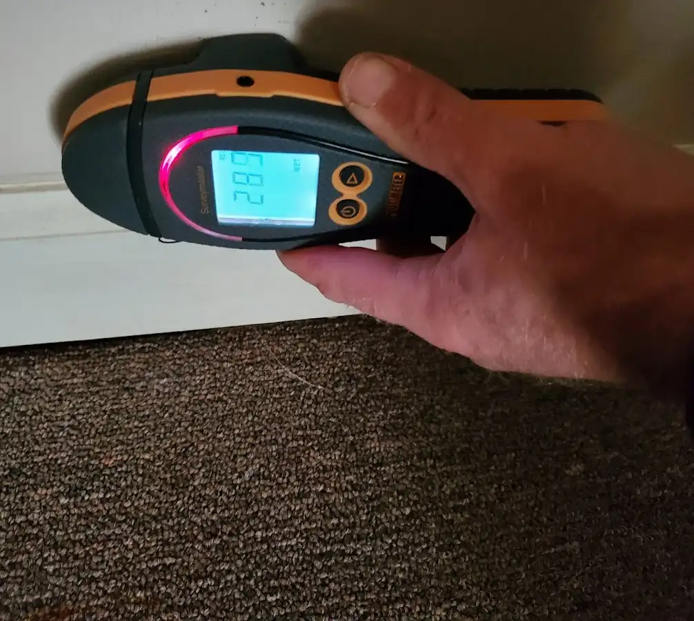 Moisture detection at baseboard during Storm Damage Restoration in Lindsay